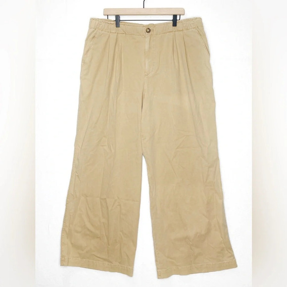 J. Crew Pants - Loft Womens Pants Size XL Tan Chino Wide Leg Elastic High Waist Patch Pockets
